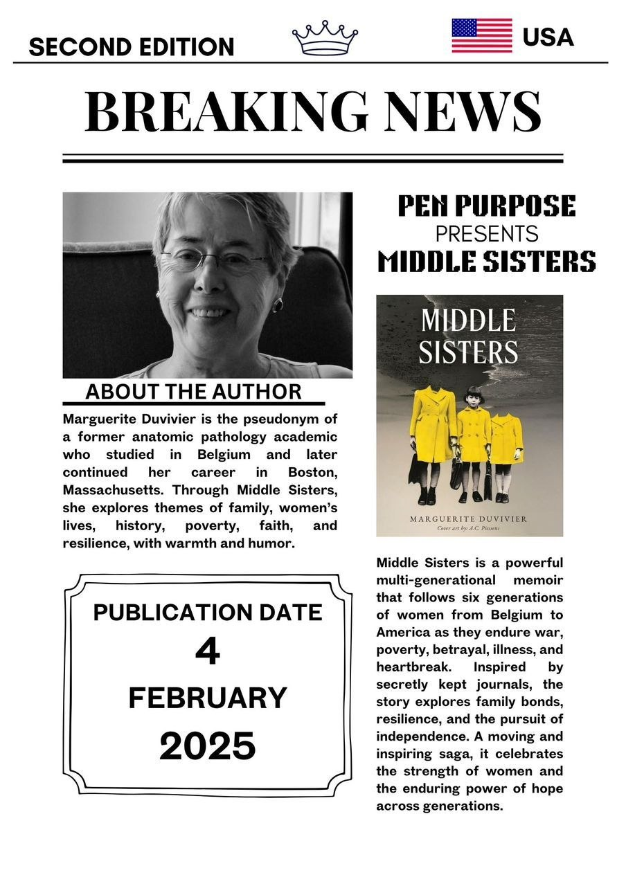 Special Edition newspaper feature — Pen Purpose presents Middle Sisters by Marguerite Duvivier